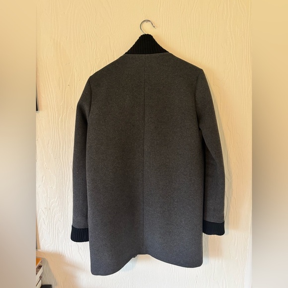 Oak + Fort Grey Black Ribbed Cuff Wool Knit Zip Up Bomber Peacoat Jacket Coat - Picture 10 of 13